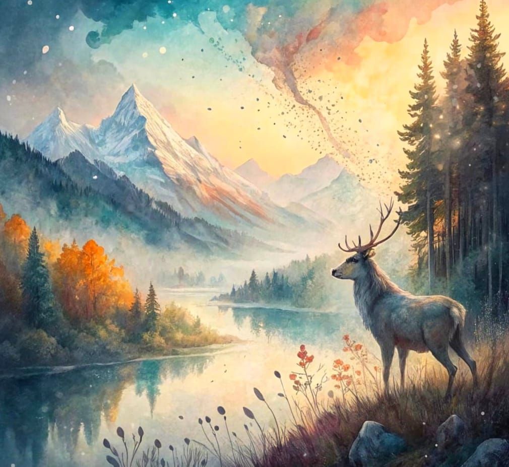 Ethereal Watercolour Painting of Misty Valley with Majestic ...