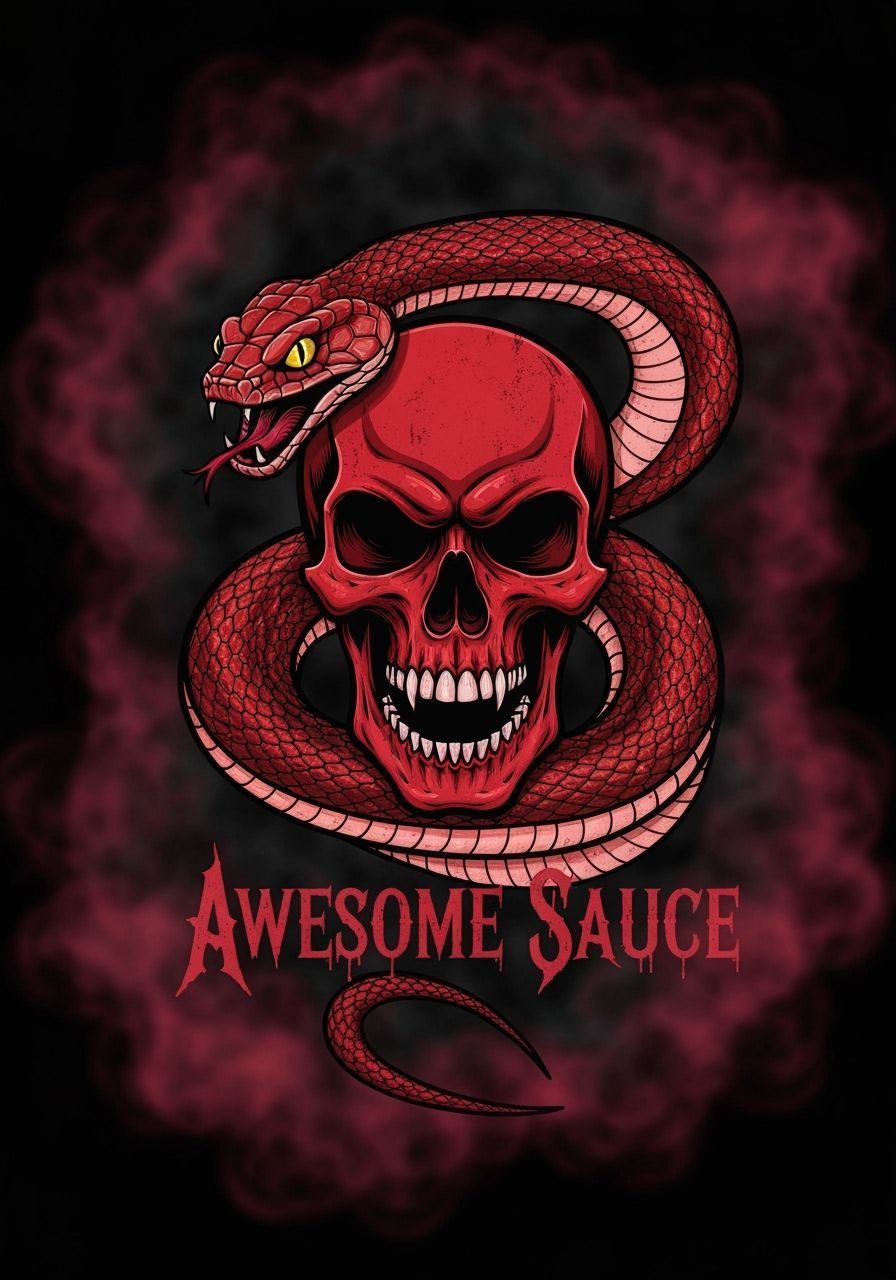 Menacing Red Skull and Snake T-Shirt Design
