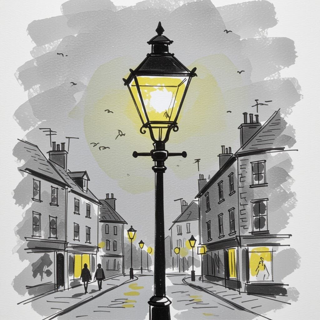 Street Lamp Drawn in Charcoal