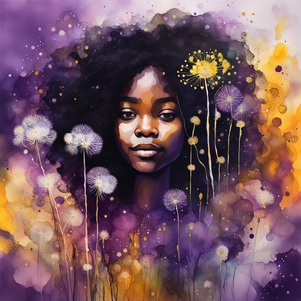 Crystal Ice Girl with Dandelions: Alcohol Ink Art