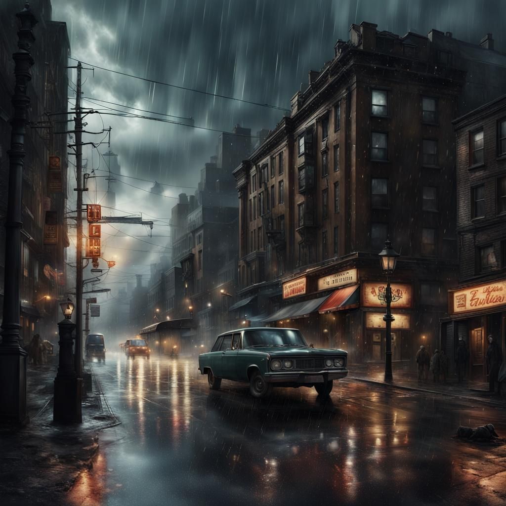 Rainy Cityscape Digital Matte Painting
