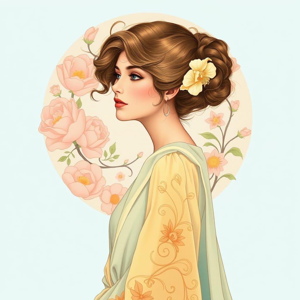 Ethereal Woman in Pastel Rainbow Gown