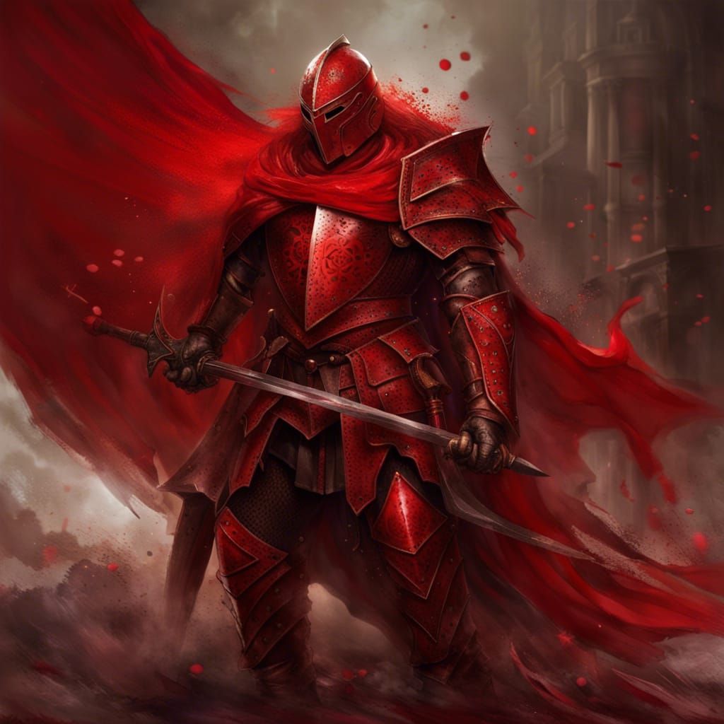 Red Armored Knight with Sword: Fantasy Concept Art