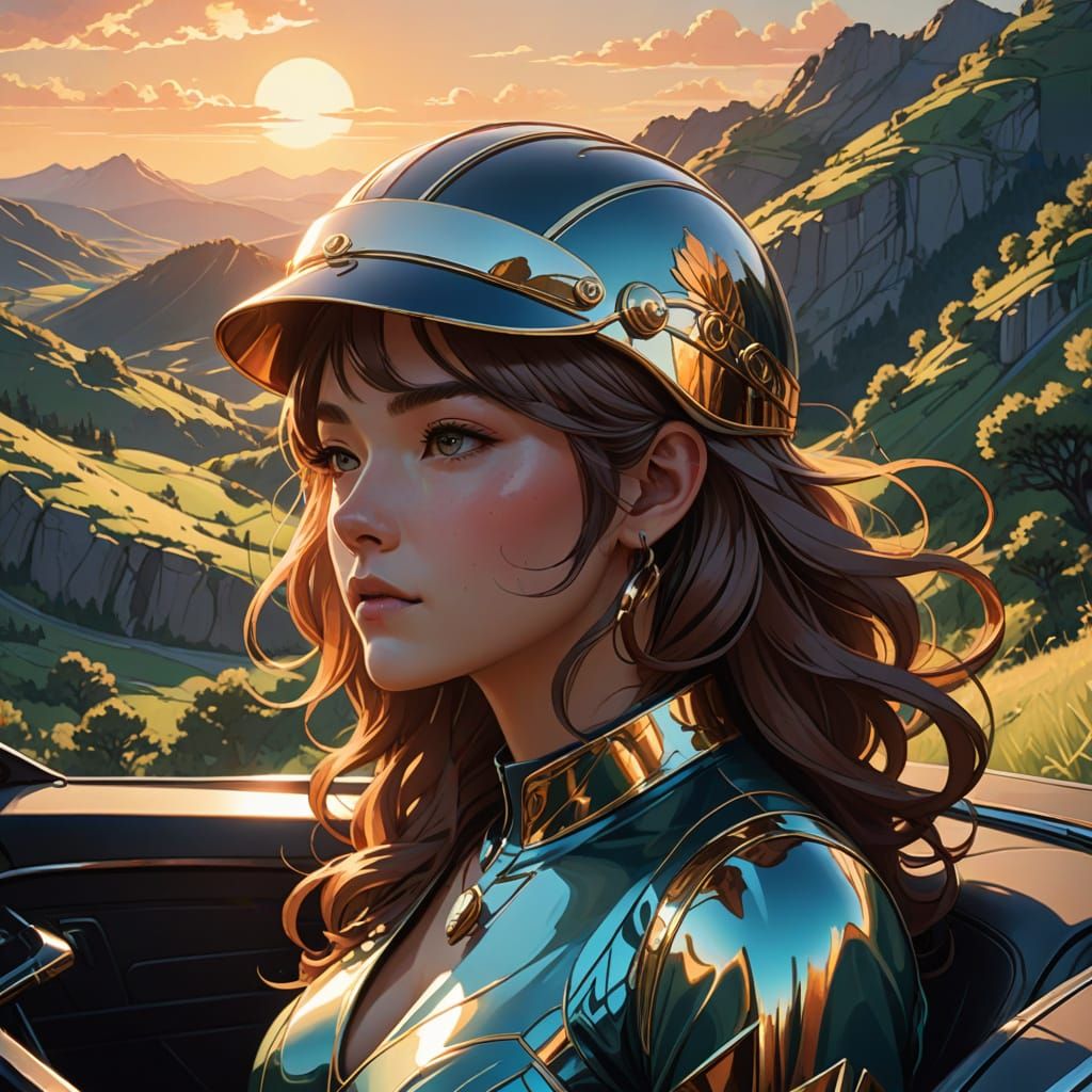 Jugendstil Goddess Speeds Down a Winding Mountain Road in a ...