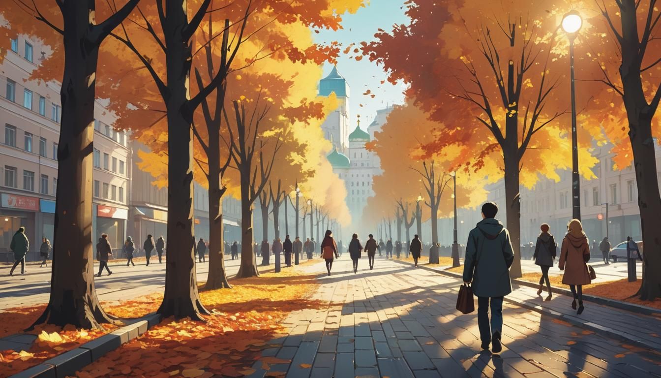 Moscow Autumn Cityscape in Manga Style