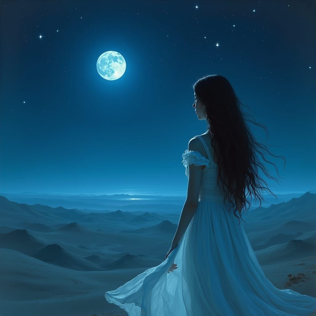 Young Woman Under Starry Desert Night
