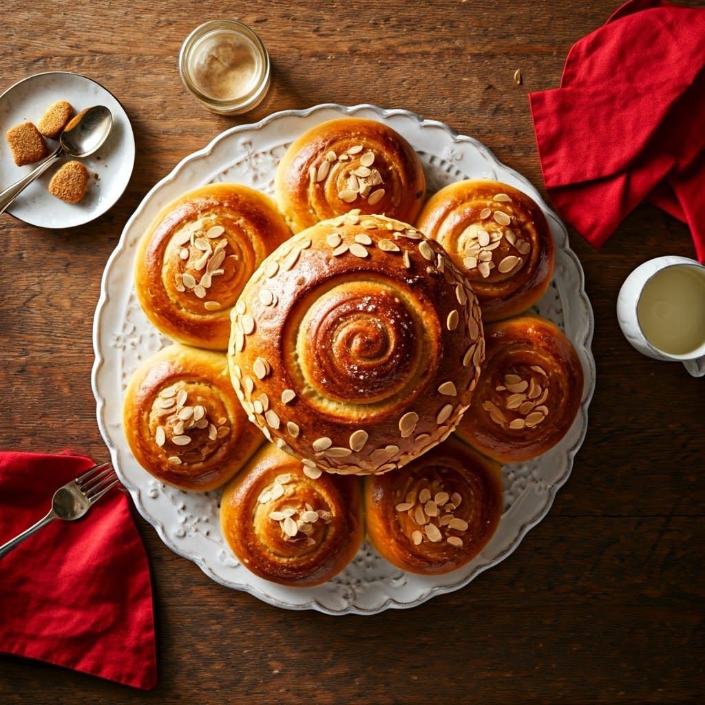 Golden-Crusted Sweet Bun in Elegant Table Setting