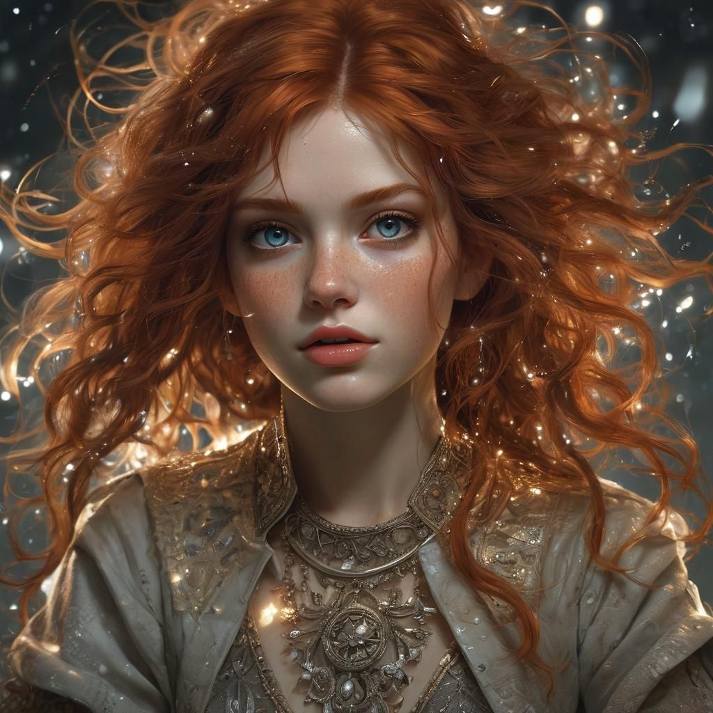 Fantasy Portrait of Girl with Voluminous Ginger Hair