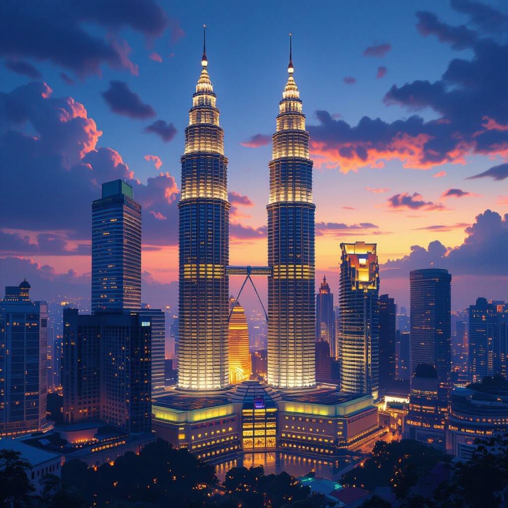 Petronas Towers at Dusk: A Matte Painting