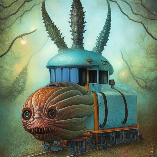 Surreal Train Journey Through Alien Landscape