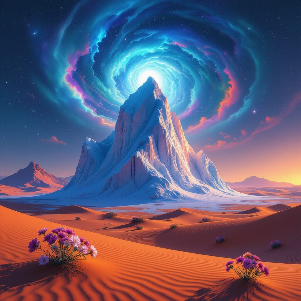 Psychedelic Mushroom Iceberg in Desert Landscape
