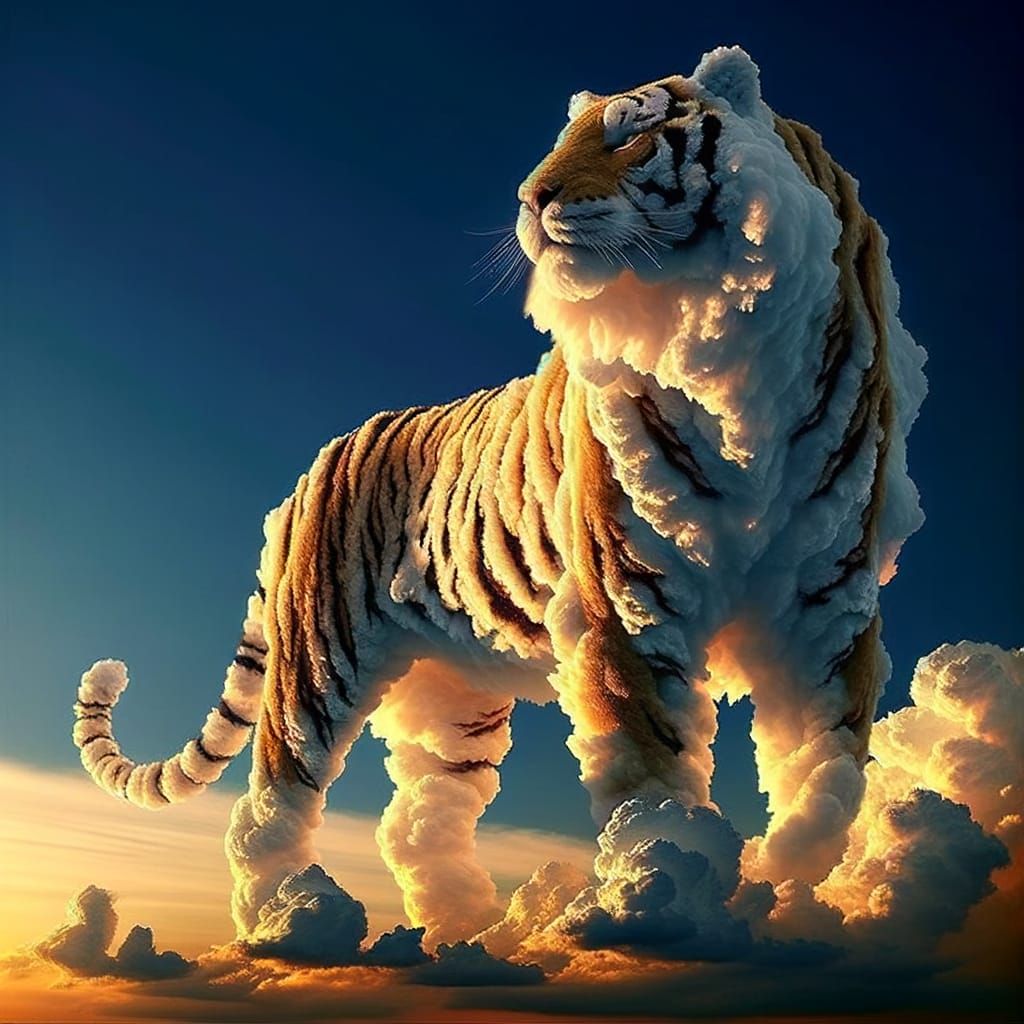 Golden Cloud Tiger Soars into a Radiant Sky