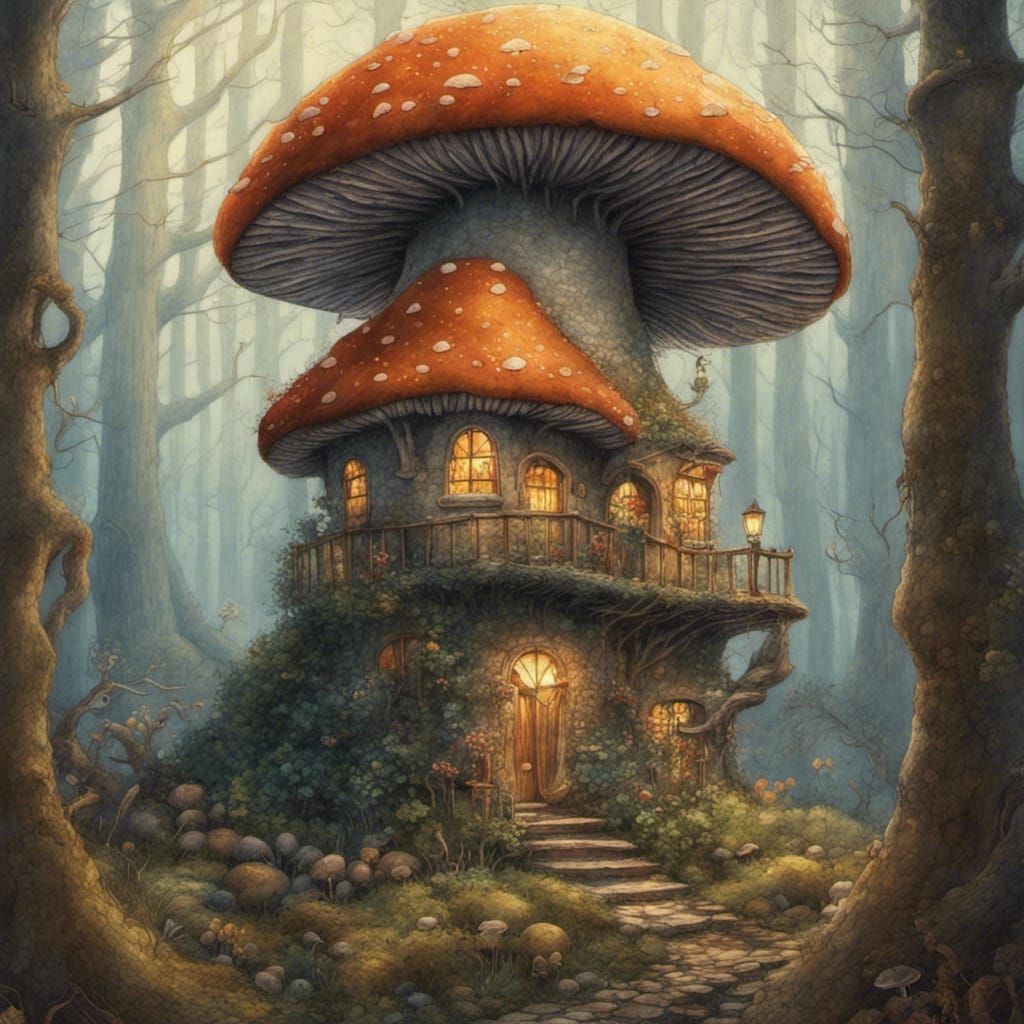 Charming Mushroom House in Fantasy Forest