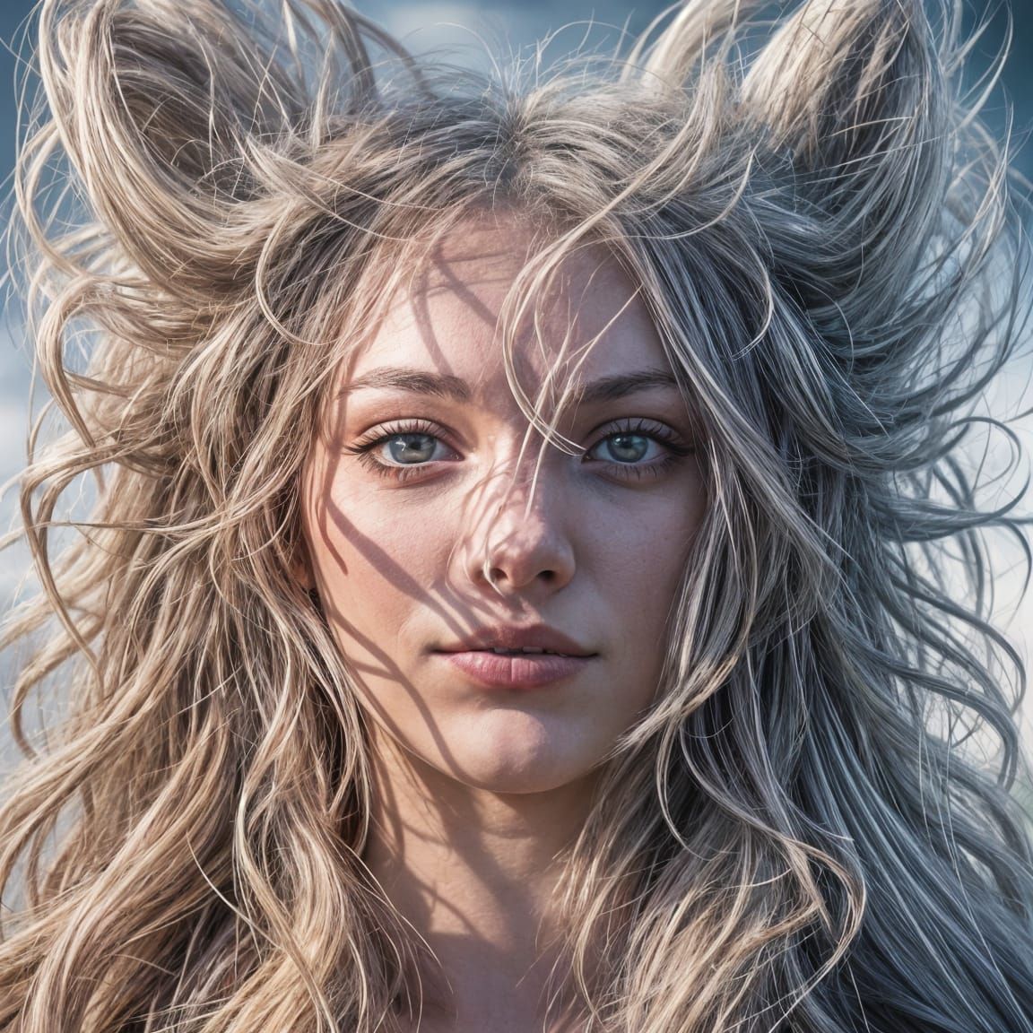 Ethereal Portrait with Devilish Smile and Vibrant Colors