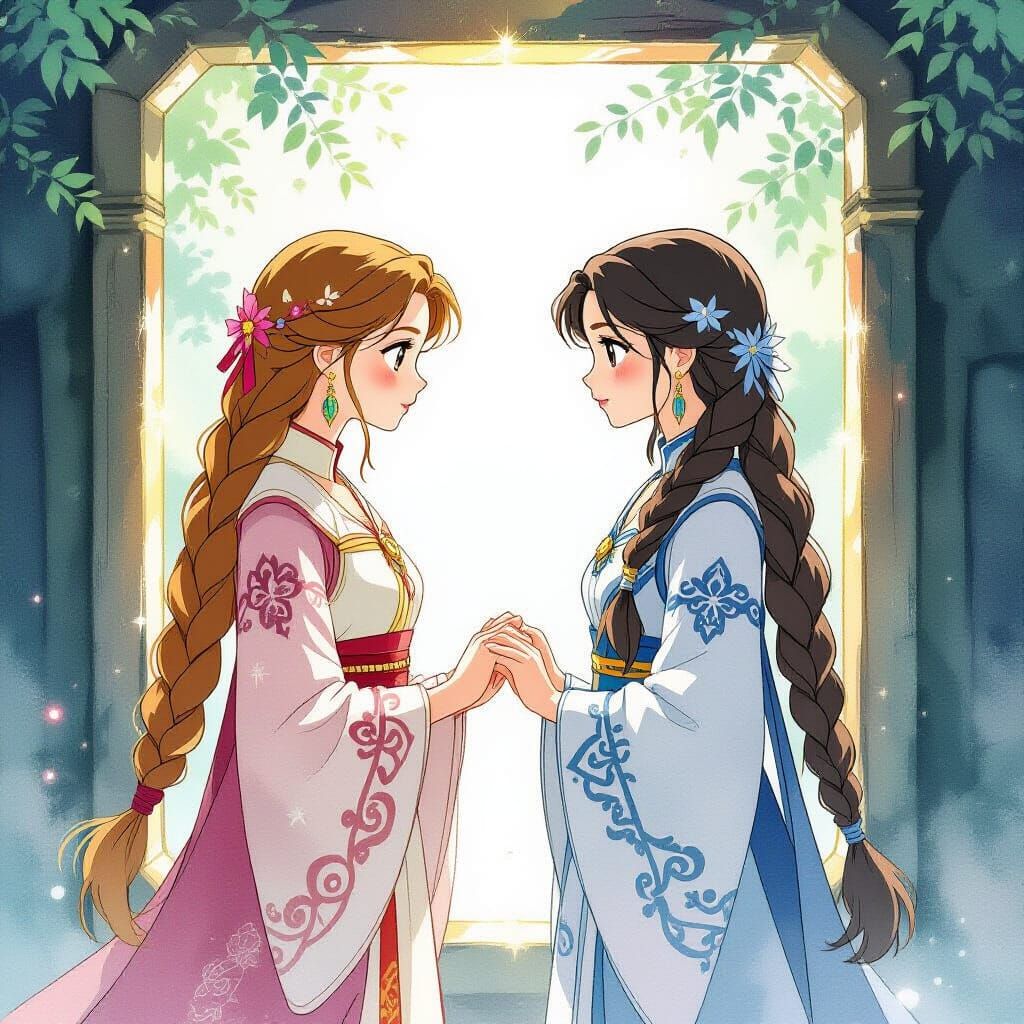 Magical Meeting of Worlds: Anime Watercolor Style