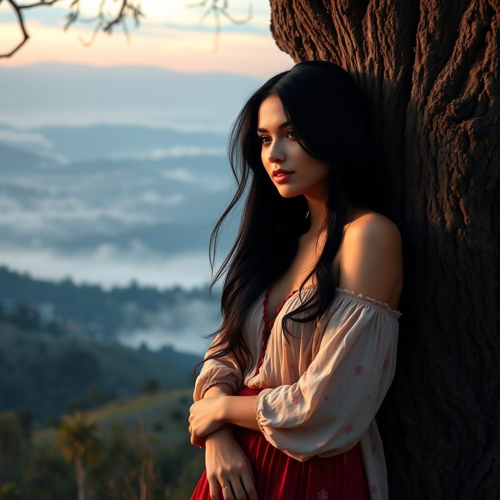 Italian Maiden in Dawn Light, Digital Matte Painting