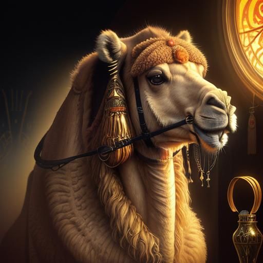 Bactrian Camel: Photorealistic Oil Painting in Surreal Style