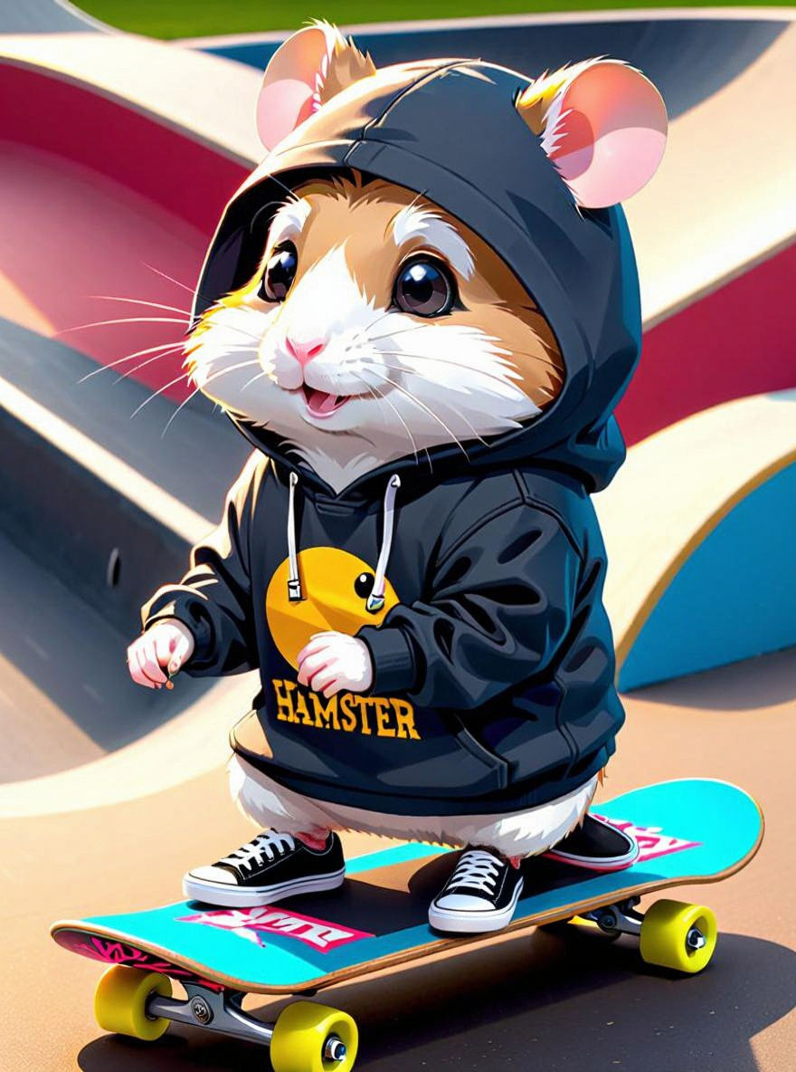 Hamster on a skateboard