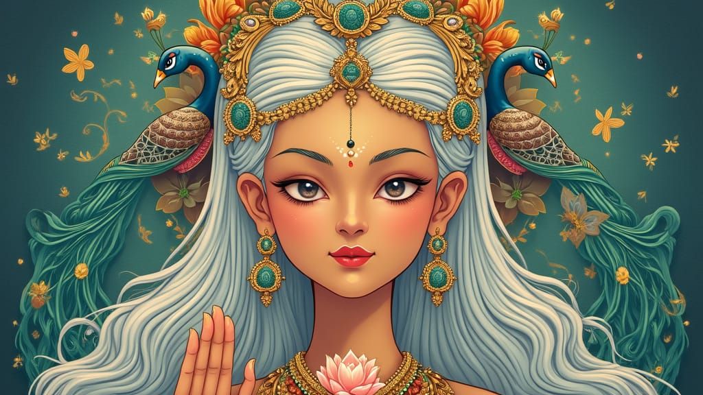 Ethereal Androgynous Form in Vibrant Miniature Painting Styl...