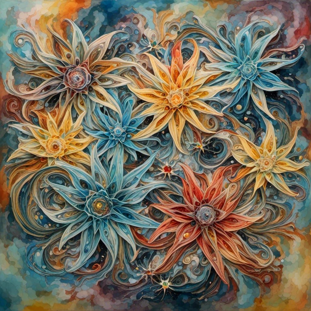 Zentangle Cat Soaring Through Starry Molecular Cloud