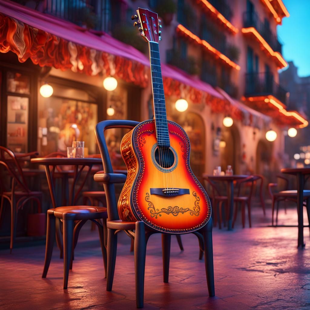 Neon Cafe: Spanish Guitar in Vivid Town Street