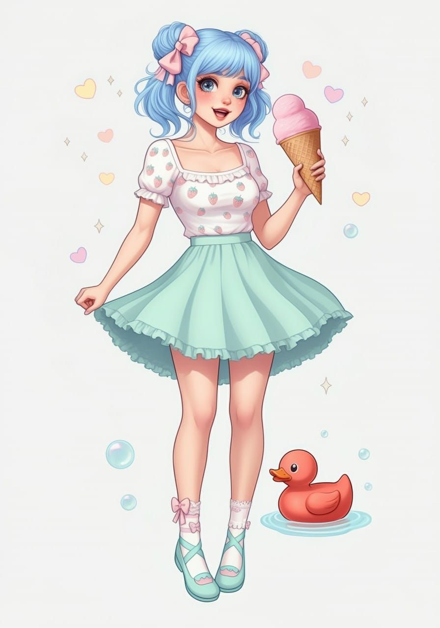 Whimsical Woman in Pastel Paradise