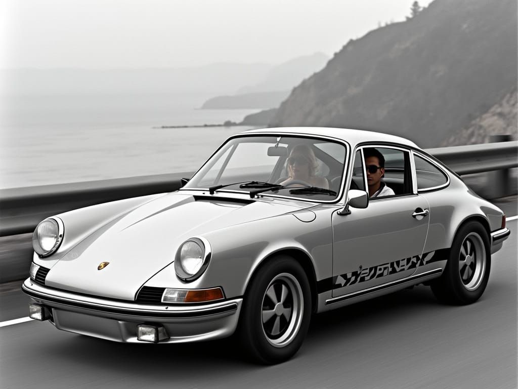 Silver Porsche 911 Carrera RS 2.7 Seaside