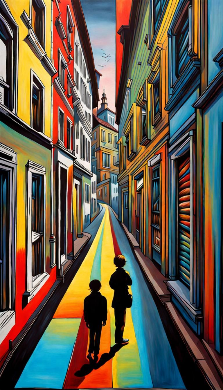 Colorful Optical Illusions in a Detailed Street Scene
