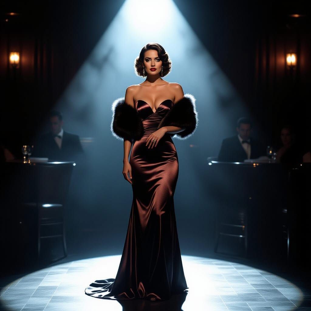 Film Noir Woman in Gown, Hollywood Glamour