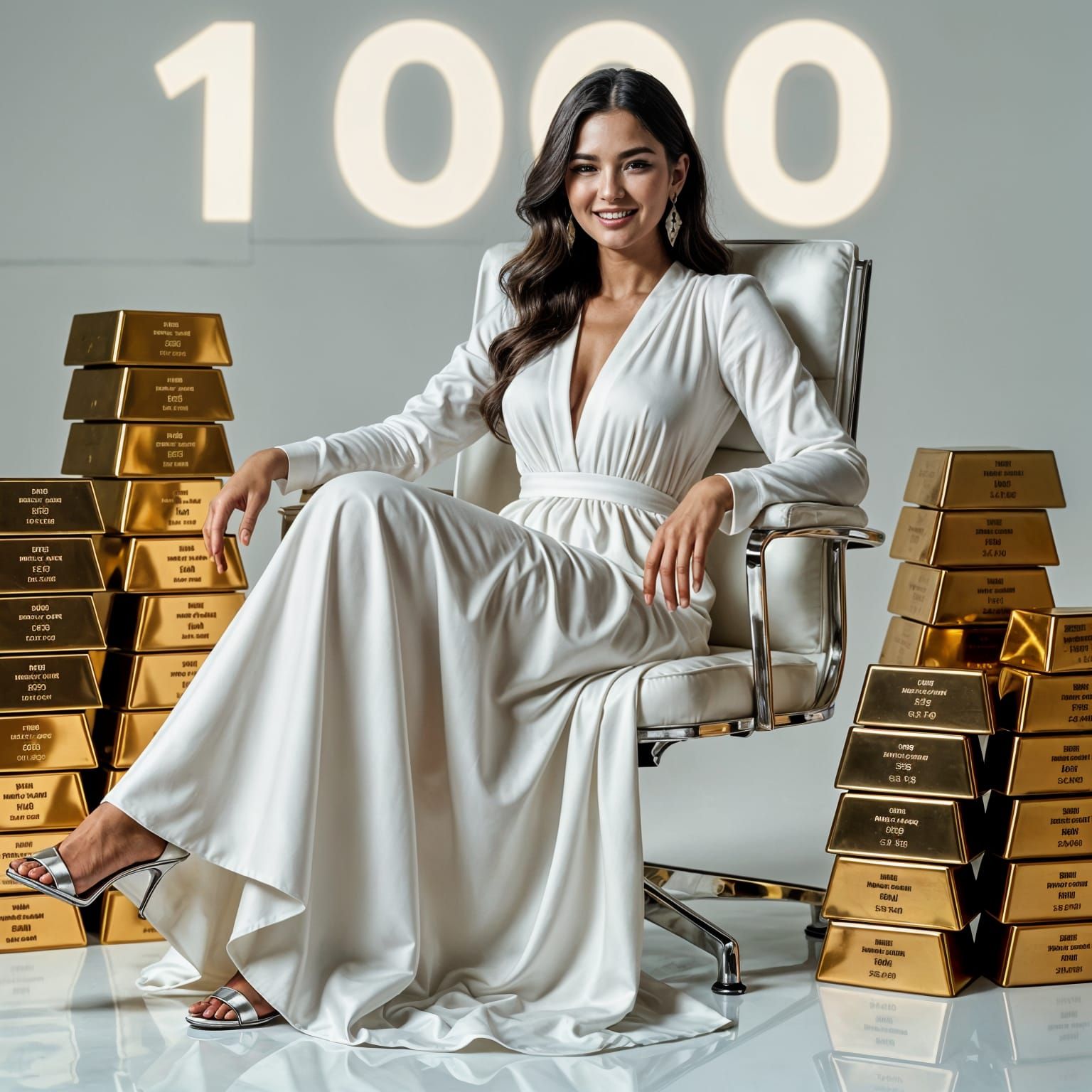 Glamorous Woman in Gold Room, Cinematic Style