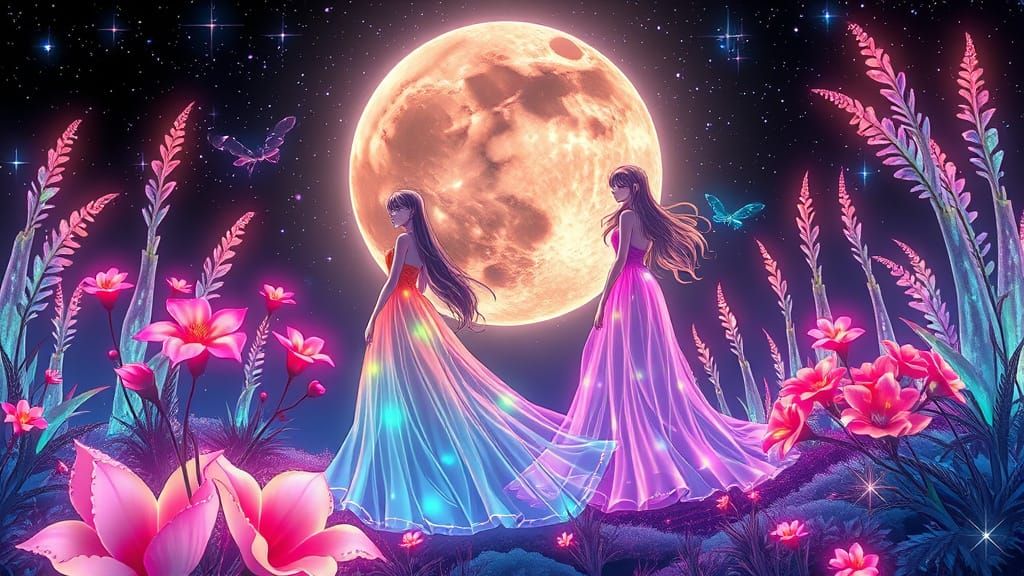 Bioluminescent Girls in Anime Style Dreamscape