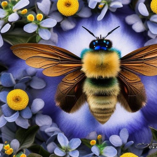 Carpenter Bee with Jeweled Wings: Digital Watercolor Art