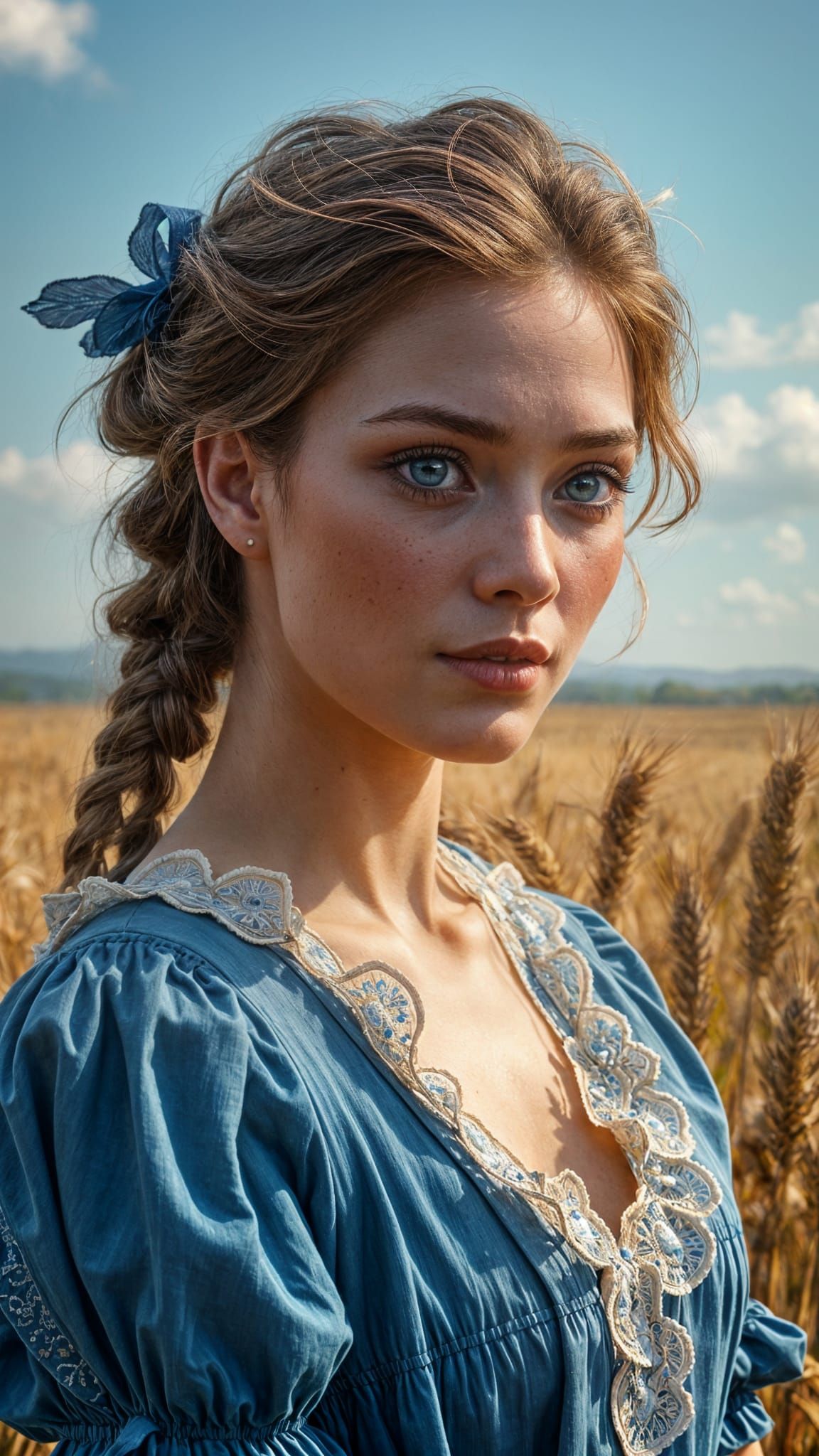 Fair Lady in Wheat Field: Detailed Matte Painting