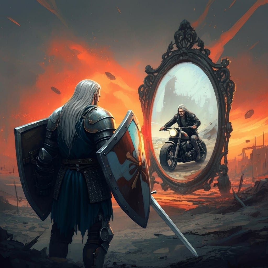 Knight's Apocalyptic Reflection: Graffiti-Inspired Digital A...