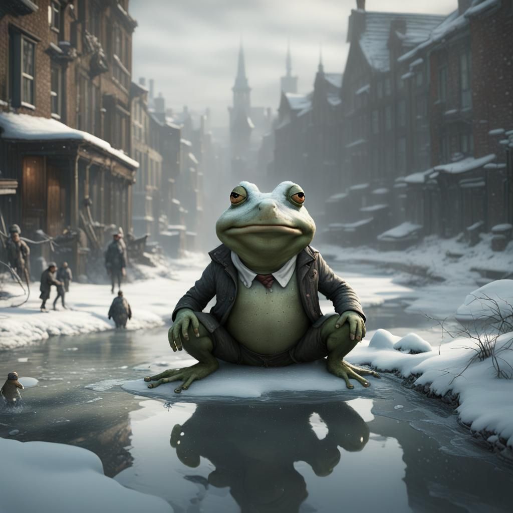 Human Frog Makes Snowman: Fantasycore Winter Riverscape