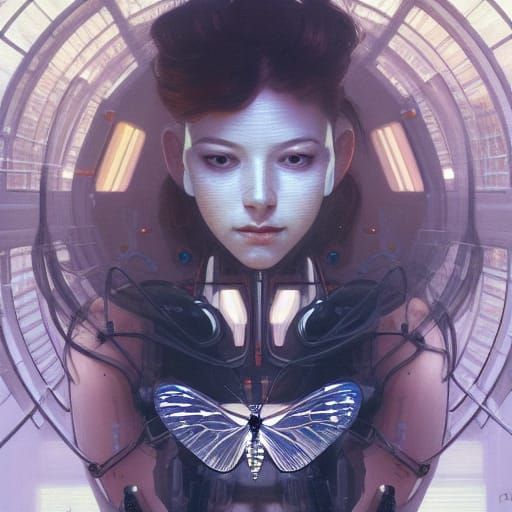 Cyborg and Butterfly Portrait in Trending Art Style