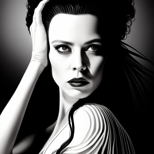 Hyperrealistic Bride of Frankenstein in Black and White