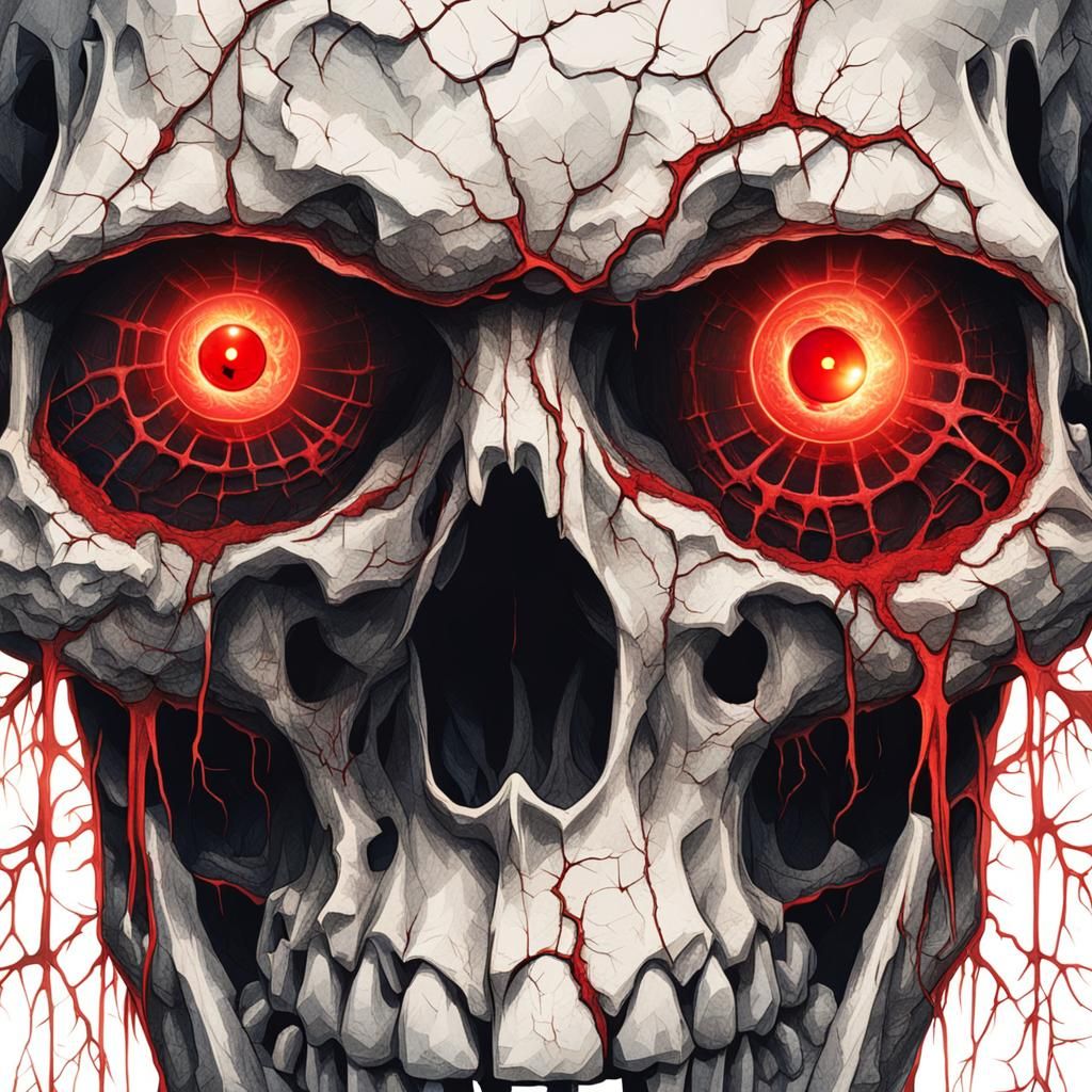 Cracked Skull with Glowing Red Eyes