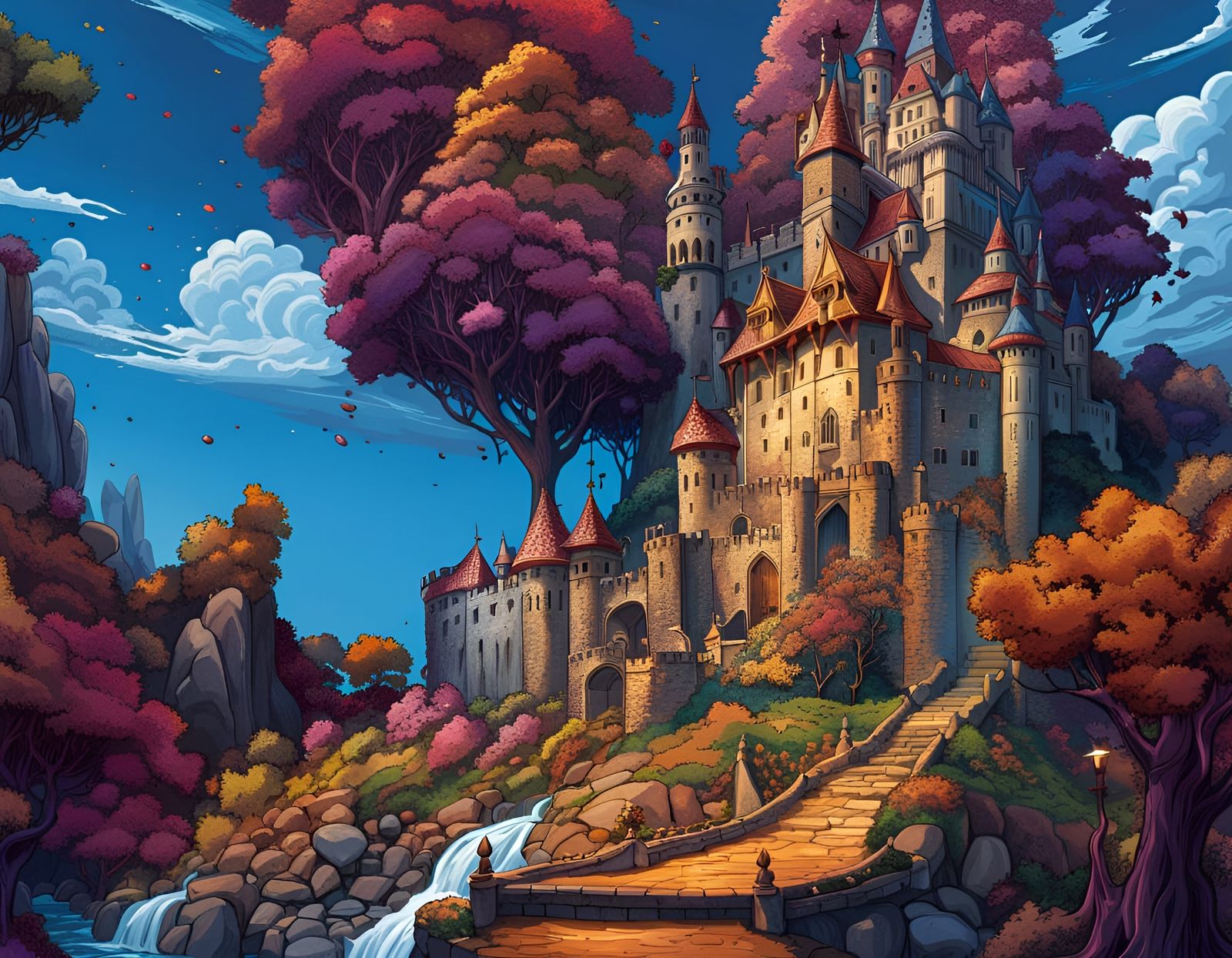 Castle, Background, detailed illustration, clear color, deep...