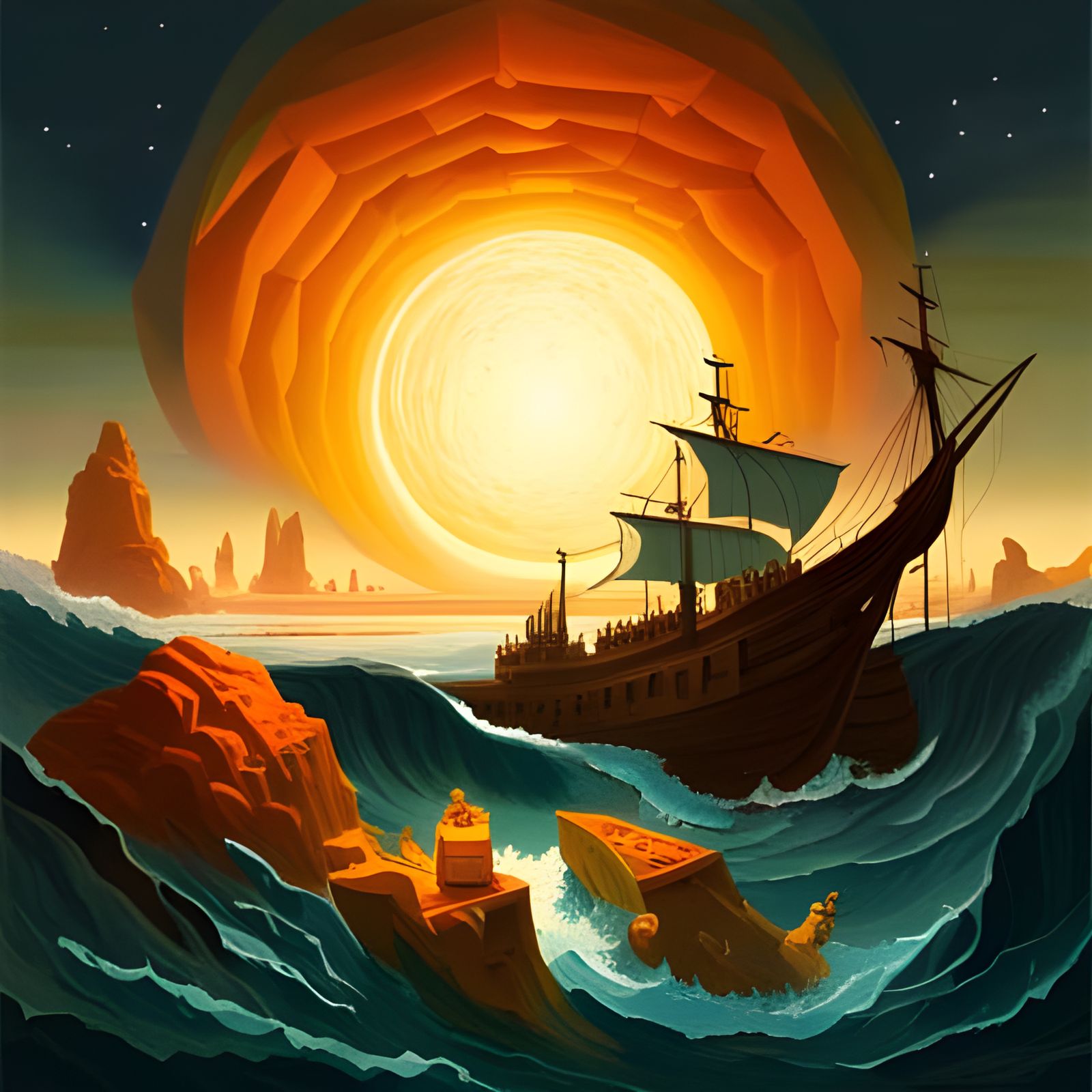 Surreal Cosmic Ocean Landscape in Hudson River Style