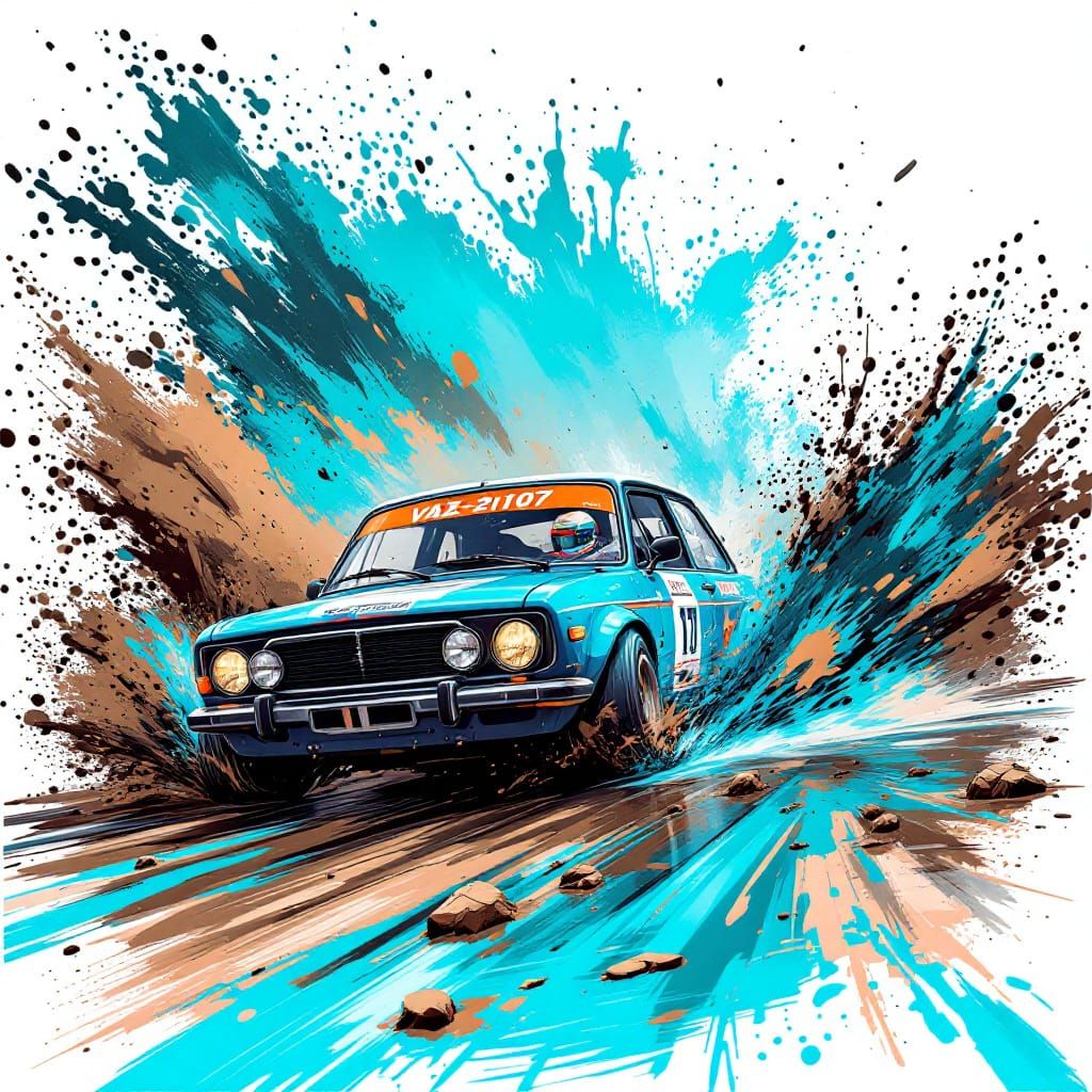 Vibrant VAZ-2107 Racing in Muddy Splashes