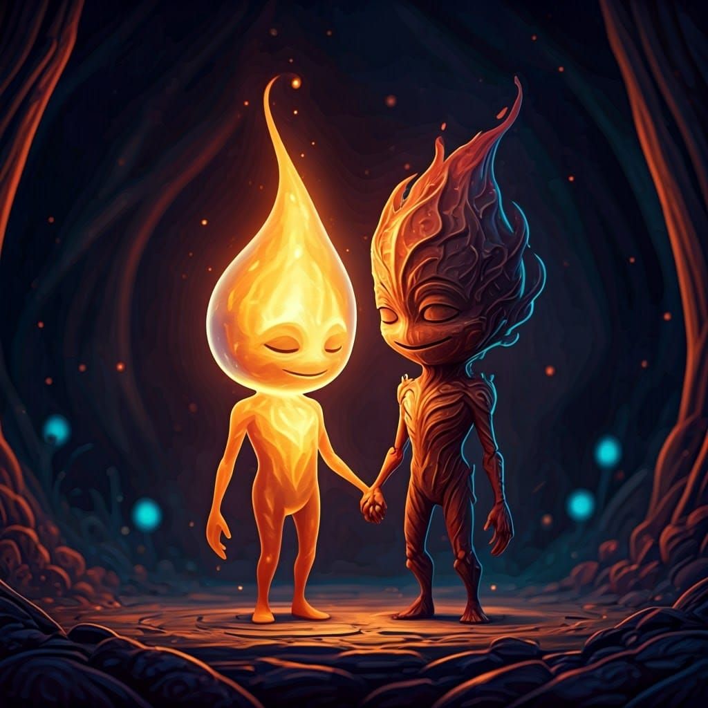 Flame and Water Droplet: A Dreamlike Illustration