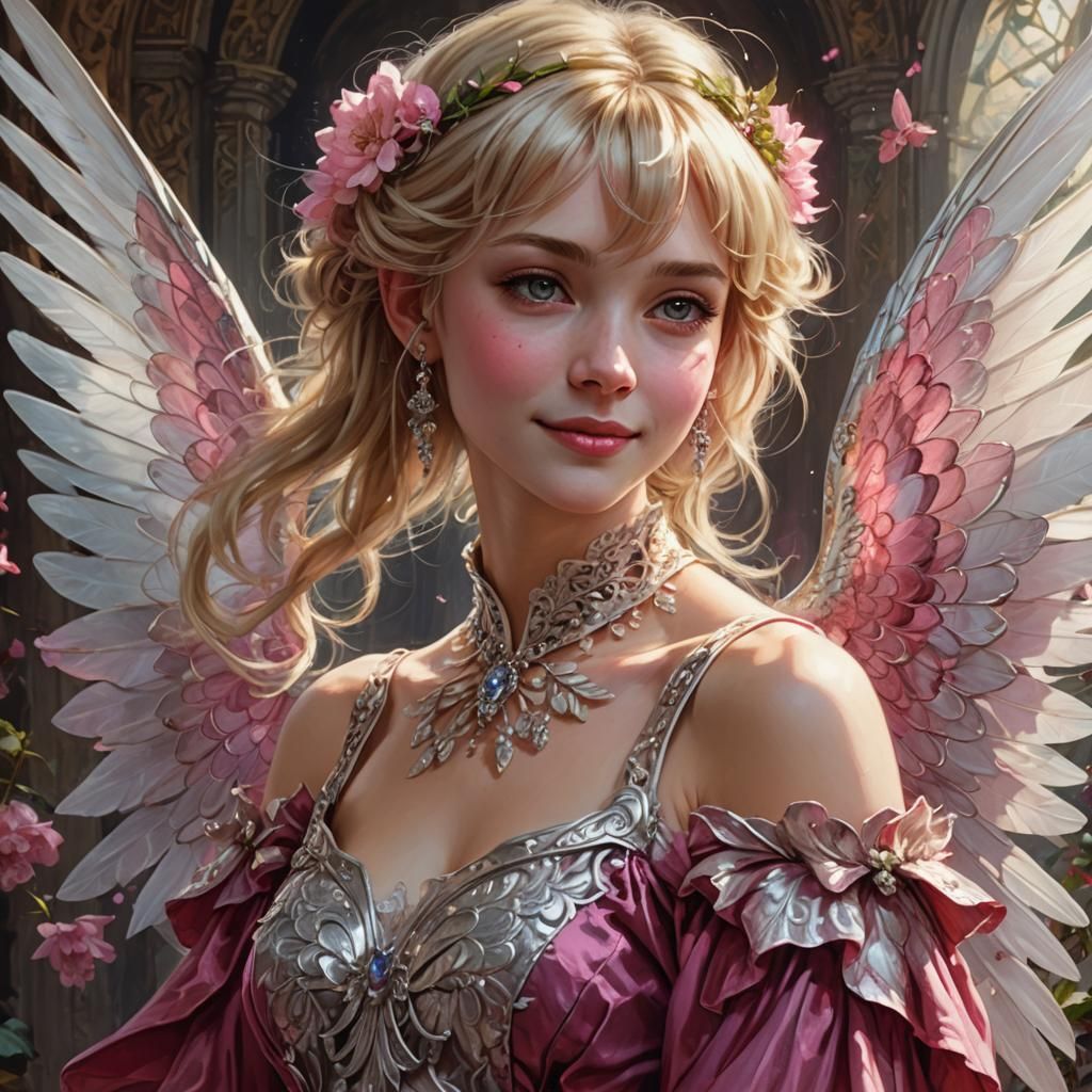 Smiling Fairy with Silver Dress in Rococo Style