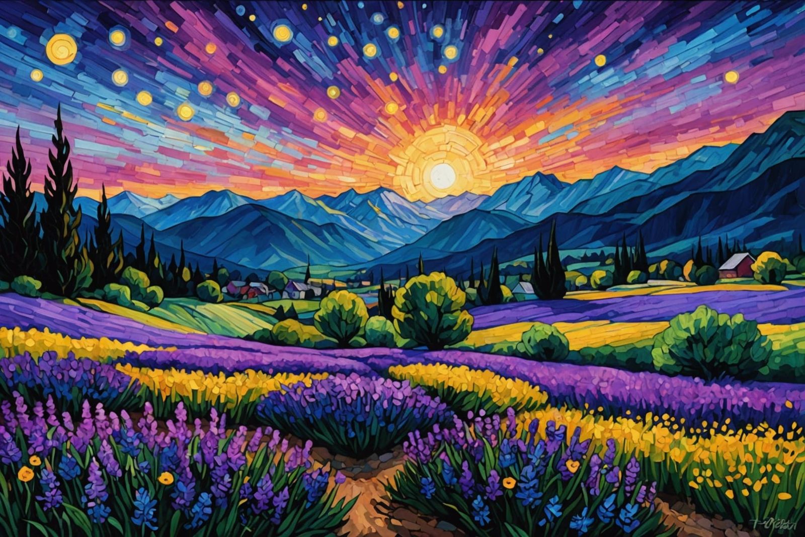 Purple Flower Field with Gothic Sky