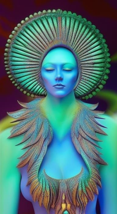 Celestial Woman in Surreal Sun and Moon Sculpture