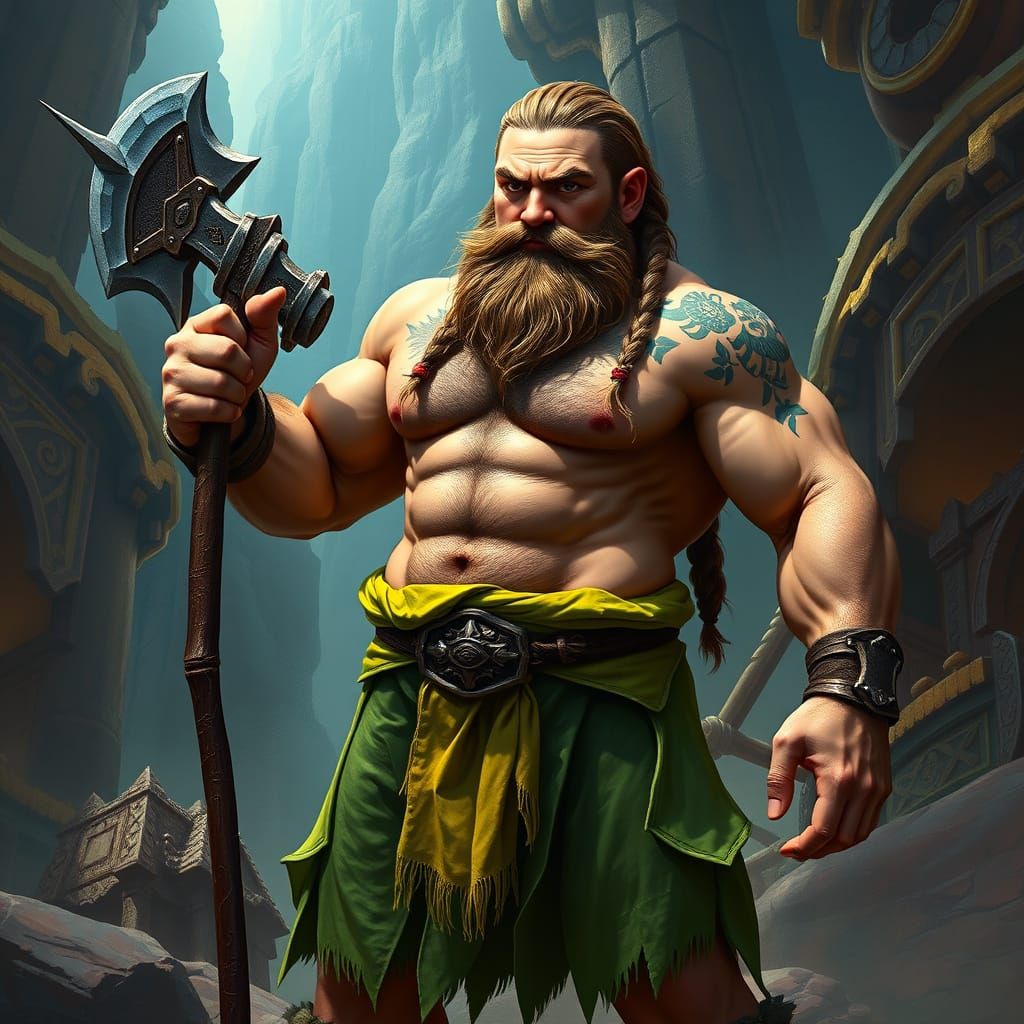 Rugged Dwarf Warrior in Lime Green Kilt