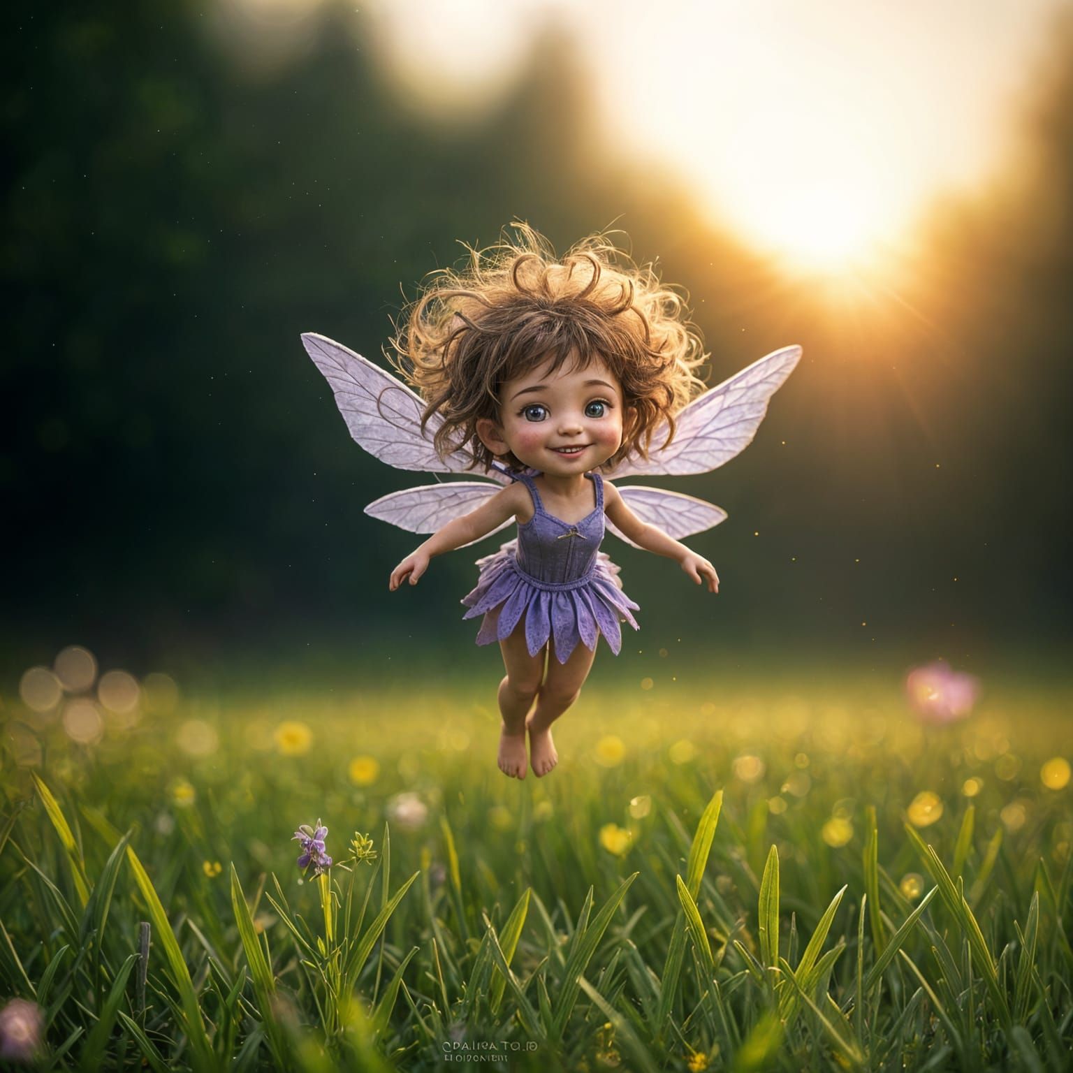Whimsical Fairy Soars Over Vibrant Wildflower Meadow