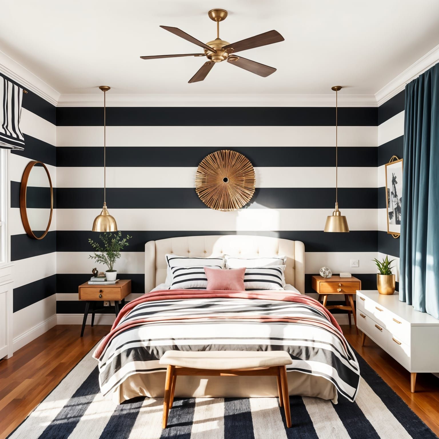 Vibrant Bohemian Bedroom in a Sea of Stripes
