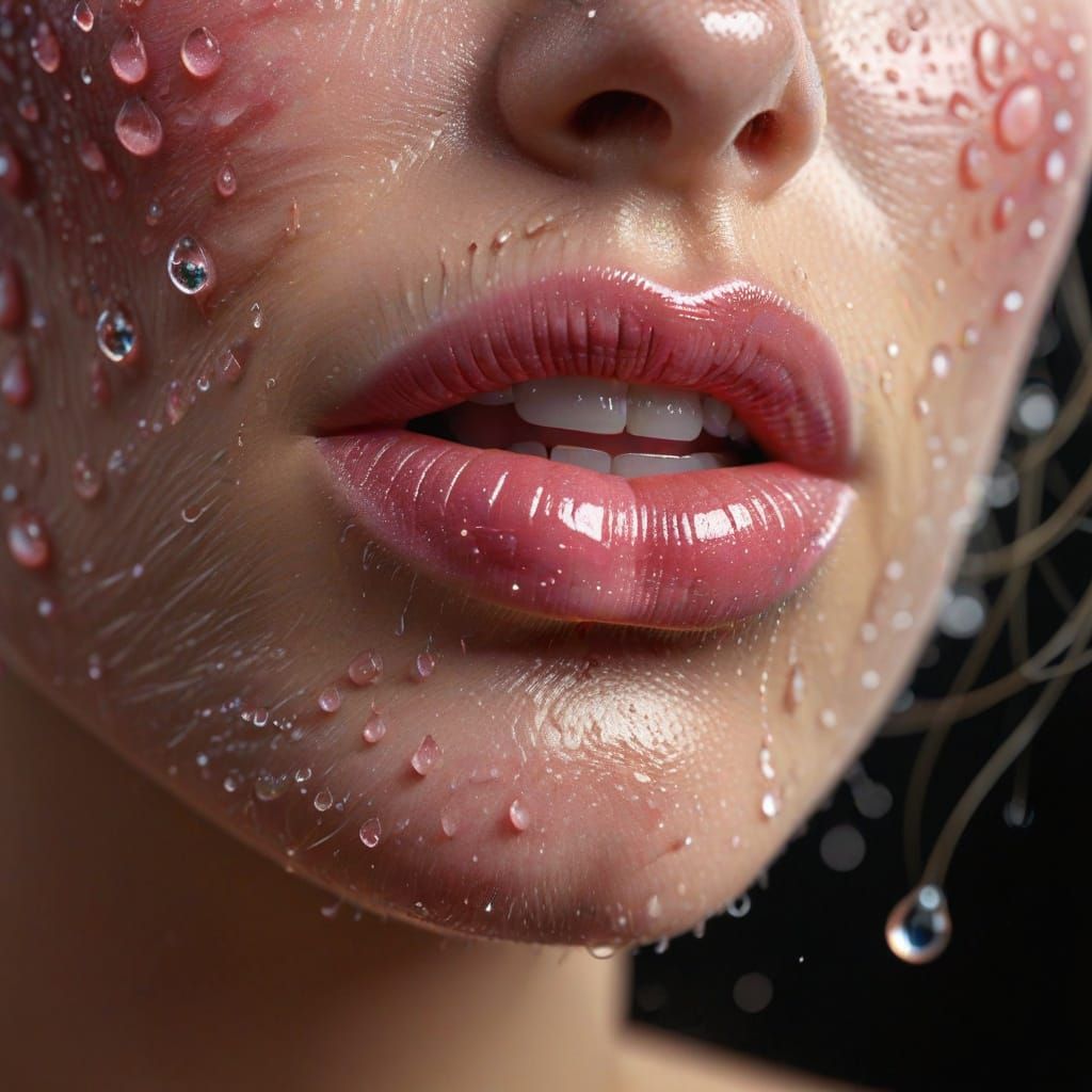 Macro Dewy Lips with Glossy Pink Lipstick