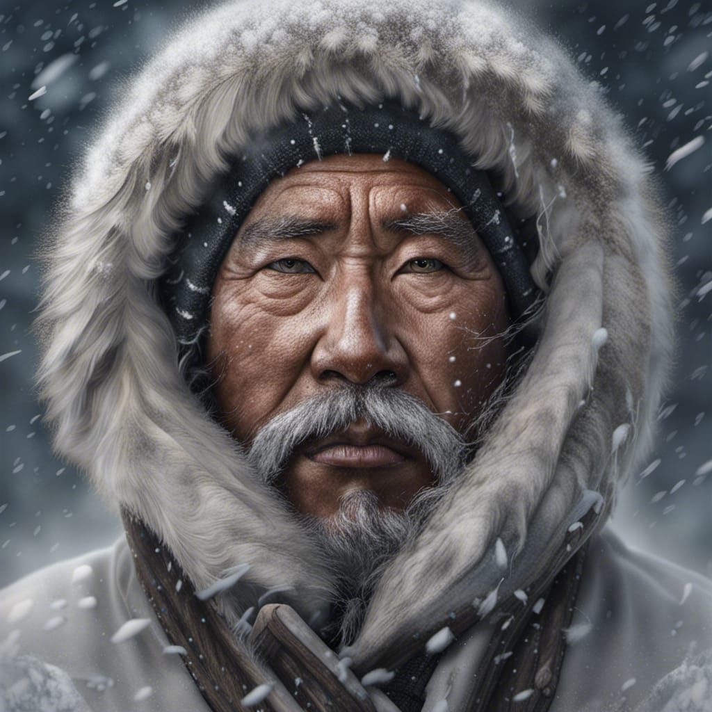 Realistic 8K Inuit Portrait in Blizzard